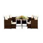 9Pc Rattan Garden Patio Furniture Set - 4 Chairs 4 Stools & Dining Table With Waterproof Cover - Gold