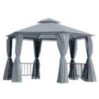 Outsunny Gazebo Canopy 2 Tier Patio Shelter Steel Grey 2M Outdoor Garden - Grey