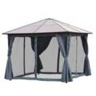 Outsunny 4X3M Outdoor Gazebo Patio Canopy Tent With Netting & Pc Board Roof - Grey