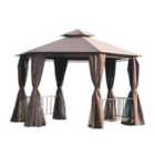 Outsunny Gazebo Canopy 2 Tier Patio Shelter Steel Beige 2M Outdoor Garden - Brown
