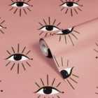 Furn. Theia Blush Pink Abstract Eyes Foiled Wallpaper