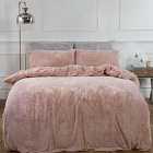 Sienna Glitter Teddy Duvet Cover With Pillowcase Bedding Set Blush Super King