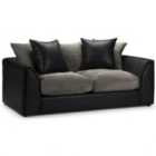 Biyana Modern Jumbo Cord And Faux Leather Fabric 3 Seater Sofa Black And Grey