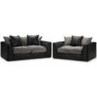 Biyana Modern Jumbo Cord And Faux Leather Fabric 3+2 Sofa Set Black And Grey