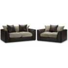 Biyana Modern Jumbo Cord And Faux Leather Fabric 3+2 Sofa Set Brown And Beige