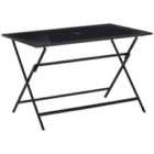 Outsunny Folding Rectangular Garden Dining Table For 6 With Parasol Hole - Black