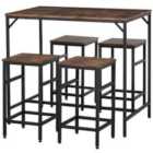 HOMCOM Industrial Rectangular Dining Table Set With 4 Stools