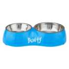Bunty Melamine Double Dog Bowl - Blue - Large