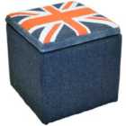 Techstyle Union Jack Square Flag Padded Storage Pouffe Stool Blue / Red / Grey