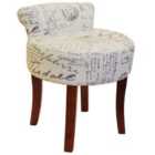 Techstyle Lyon Low Back Chair / Padded Stool With Retro French Print And Wood Legs Cream / Brown