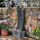 Teamson Home Garden Outdoor Water Feature, Large Curved Tall Water Fountain, Waterfall Design, With LED Lights, Slate Effect