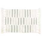The Linen Yard Tassel Stitch Woven Cotton Anti-slip Bath Mat Green/Ivory