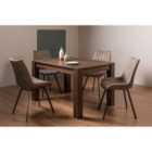Cannes Dark Oak 4-6 Seater Dining Table & 4 Fontana Tan Faux Suede Fabric Chairs Black Legs
