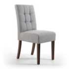 2 x Shankar Moseley Stitched Waffle Linen Effect Silver Grey Dining Chairs With Walnut Legs