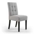 2 x Shankar Moseley Stitched Waffle Linen Effect Silver Grey Dining Chairs With Black Legs