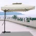 Livingandhome 2.5M Patio Garden Parasol Cantilever Hanging Umbrella with Cross Base, Beige