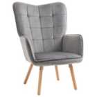 HOMCOM Modern Accent Chair Velvet Touch Tufted Wingback Armchair Grey