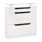 HOMCOM Shoe Cabinet With 3 Drawers High Gloss Storage Cupboard With Glass Top White