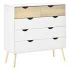 HOMCOM Chest Of 5 Drawers White And Oak Effect Recessed Handles