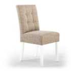 2 x Shankar Moseley Stitched Waffle Tweed Oatmeal Dining Chairs With White Legs