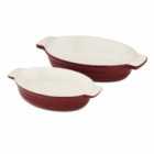Barbary & Oak Oval Oven Dish, Set Of 2 - Red