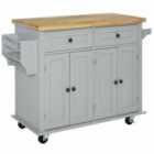 Rolling Kitchen Island Cart with Rubber Wood Top, Spices, and Towel Rack