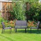 Outsunny 4pcs Patio Furniture Set Garden Sofa Glass Top Coffee Table Chairs