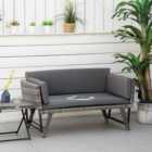 Outsunny 2 in 1Rattan Folding Chaise Lounger with Cushion for Garden Mixed Grey
