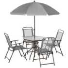 Outsunny 6 Piece Patio Dining Set With Garden Umbrella 4 Folding Chairs - Grey