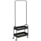 HOMCOM Metal Clothes Rack With Shoe Stand Clothing Rail On Wheels With 2 Basket Black