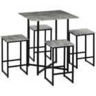HOMCOM Concrete Effect Square Bar Table With Stools For 4 People Grey