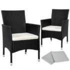 Tectake 2 Garden Chairs Rattan And 4 Seat Covers - Black