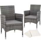 Tectake 2 Garden Chairs Rattan And 4 Seat Covers - Dark Grey