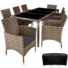 Tectake 8 Seat Rattan Garden Furniture Set With Protective Cover - Brown