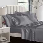 Todd Linens 6 Piece Silky Satin Breathable Duvet Cover Bedding Set - Silver Super King