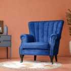 Living and Home Vintage Velvet Wingback Armchair - Blue
