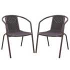 Livingandhome Set of 2 Garden Patio Stacking Chairs - Brown