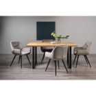 Rimi Rustic Oak Effect Melamine 6 Seater Dining Table With U Leg & 4 Dali Grey Velvet Fabric Chairs With Black Legs