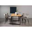 Rimi Rustic Oak Effect Melamine 6 Seater Dining Table With U Leg & 4 Cezanne Grey Velvet Fabric Chairs With Black Legs