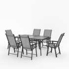 Living and Home 7Pc Garden Dining Furniture 150cm Table w/ 6 Folding Chairs - Black