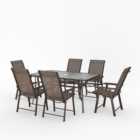 Living and Home 7Pc Garden Dining Furniture 150cm Table w/ 6 Folding Chairs - Brown