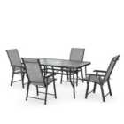 Living and Home 5Pc Garden Furniture Set 150cm Glass Table w/ 4 Folding Chairs - Black