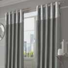 Sienna Crushed Velvet Band Curtains Pair Eyelet Faux Silk Fully Lined Ring Top Manhattan Silver Grey 66" Wide X 72" Drop