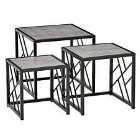 HOMCOM Set Of 3 Nesting Coffee Tables Square End Tables With Metal Frame Grey
