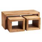 IH Design Dakota Light Mango Wood John Long Cubed Coffee Table Set