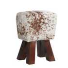 IH Design Solid Wooden Legs Stool Covered In Genuine Cowhide Leather - Natural