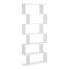 HOMCOM Tall 6 Tier Wooden Modern S Shaped Shelf Bookcase Display Unit White