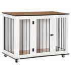 Pawhut Dog Crate Furniture End Table w/ Lockable Door For Large Dogs - White