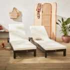 Set of 2 rattan sun loungers ready assembled reinforced aluminum - Pisa - Brown rattan Off-White cushion