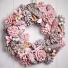 Enchanted Meadow Pink Xmas Winter Christmas Wreath for Front Door, Home Decoration 30cm (DB86)